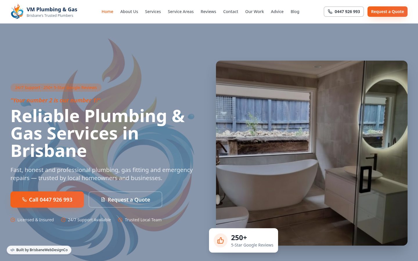 VM Plumbing website homepage