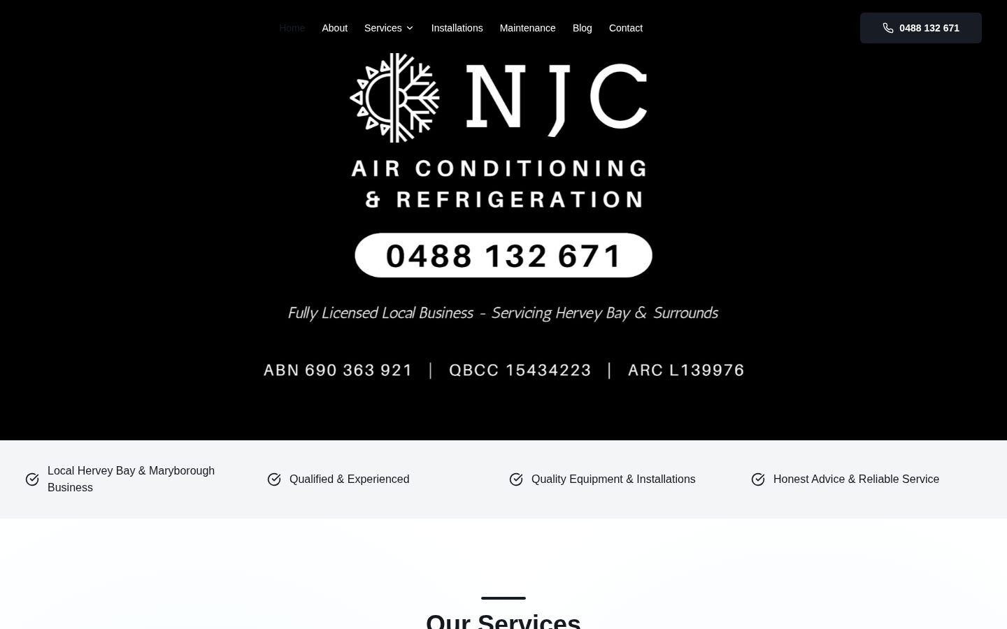 NJC Airconditioning website homepage